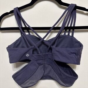 Lululemon Exquisite Bra Size 4 Purple *No Pads* Logo Cutouts EUC